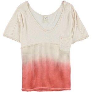 We The Free Ombre Dip Dye Cream and Coral V-Neck Free People T-Shirt Size Small